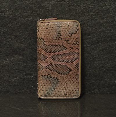 Ralph Gladen Pythonleder Zippwallet Schlangenleder Portemonnaie in rose / multi