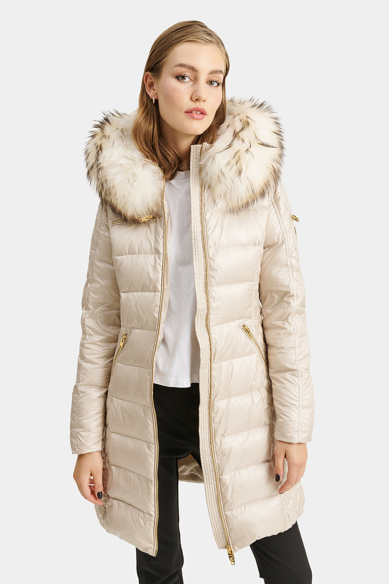 RockandBlue Ciara Moonbeam / natural Daunenmantel mit großem Echtpelz Kragen