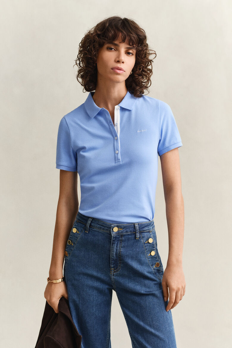 Gant Kontrast Damen Piqué Poloshirt in Hydrangea blue / Polo aus Baumwolle