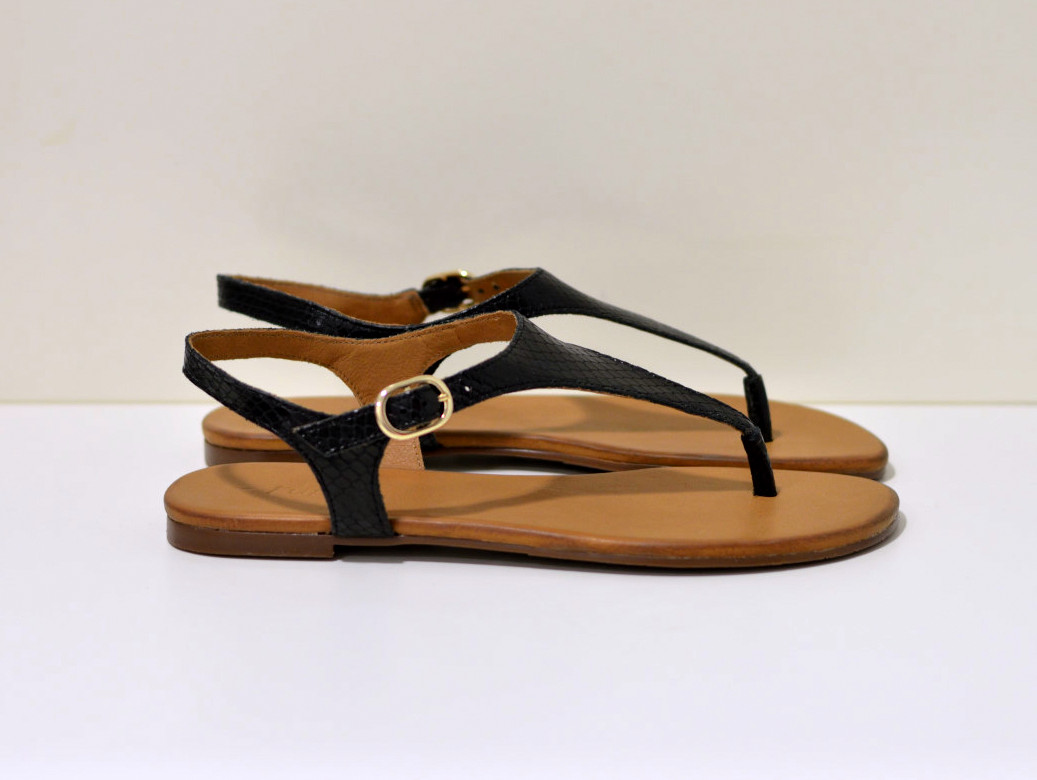  Tube Zehensandalen aus Leder Schwarz Python / Boa Snake