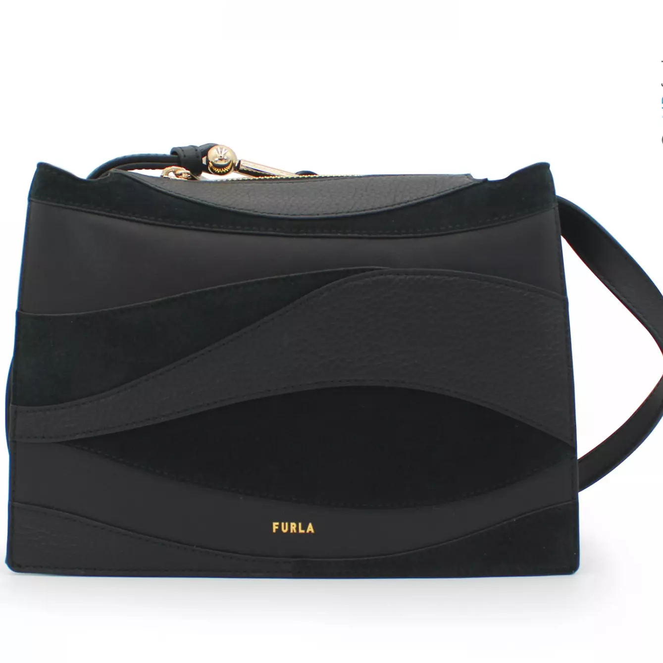 Furla Crossbody Tasche Nuvola aus Kalbsleder mit Narbung und Veloursleder in schwarz
