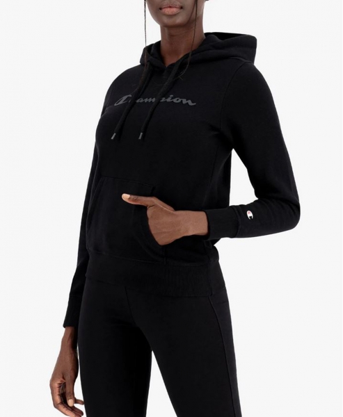 Champion Damen Hooded Sweatshirt Printlogo-Schriftzug black / black