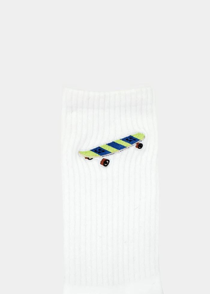 Bavarian Caps - A129-1 Sportsocken "Skateboard" in weiß in 41-46