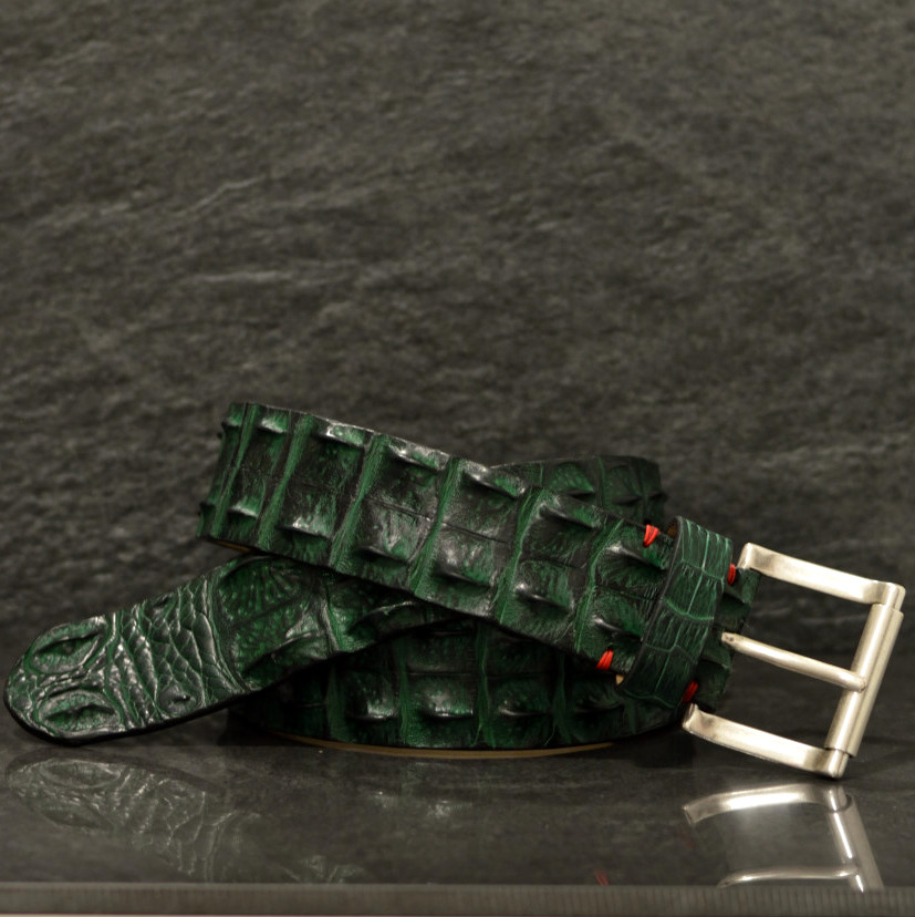 Fausto Colato Krokodilleder-Gürtel Crocodile Sonderbreite 4,5 cm Grün/ Verde