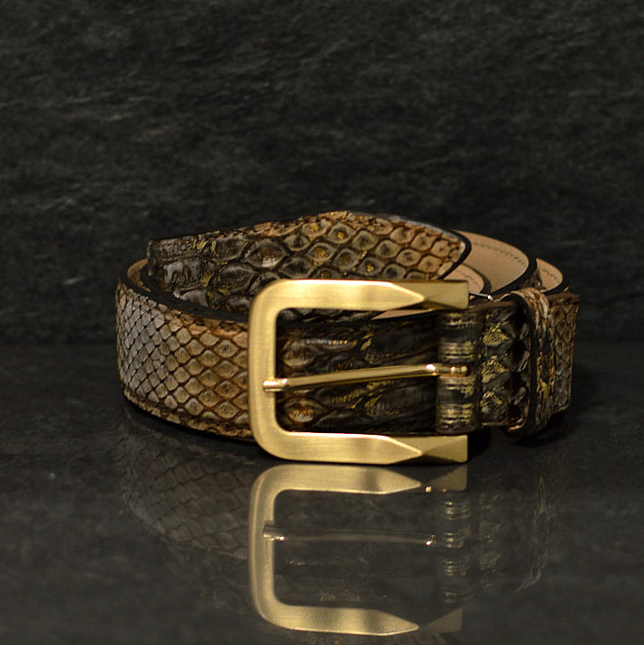 Ralph Gladen Schlangenledergürtel Python Breite 3,5cm in braun / gold