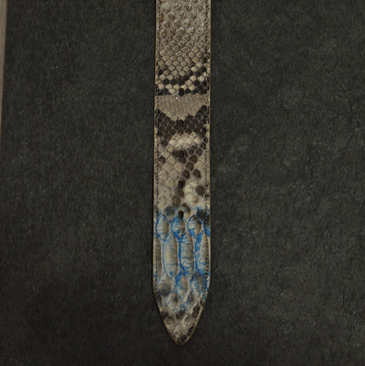 Ralph Gladen Pythonleder Gürtel Schlangenleder Sonderbreite 4,5cm in natur / electric blue