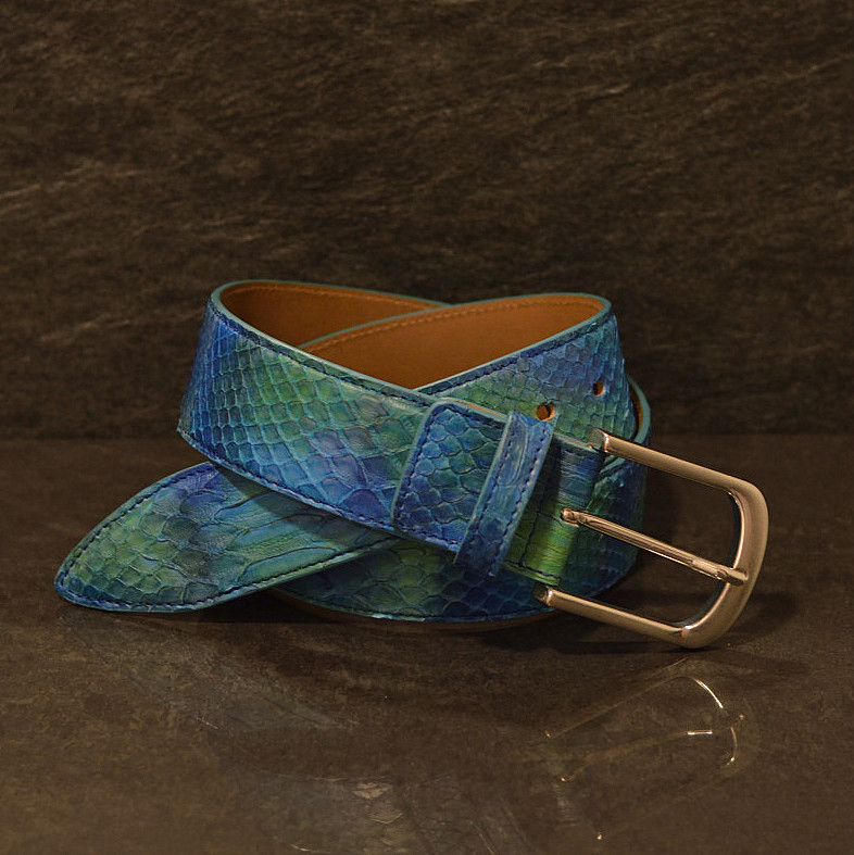 Ralph Gladen Pythonleder Gürtel Schlangenleder Sonderbreite 4,5cm in batik wasserblau
