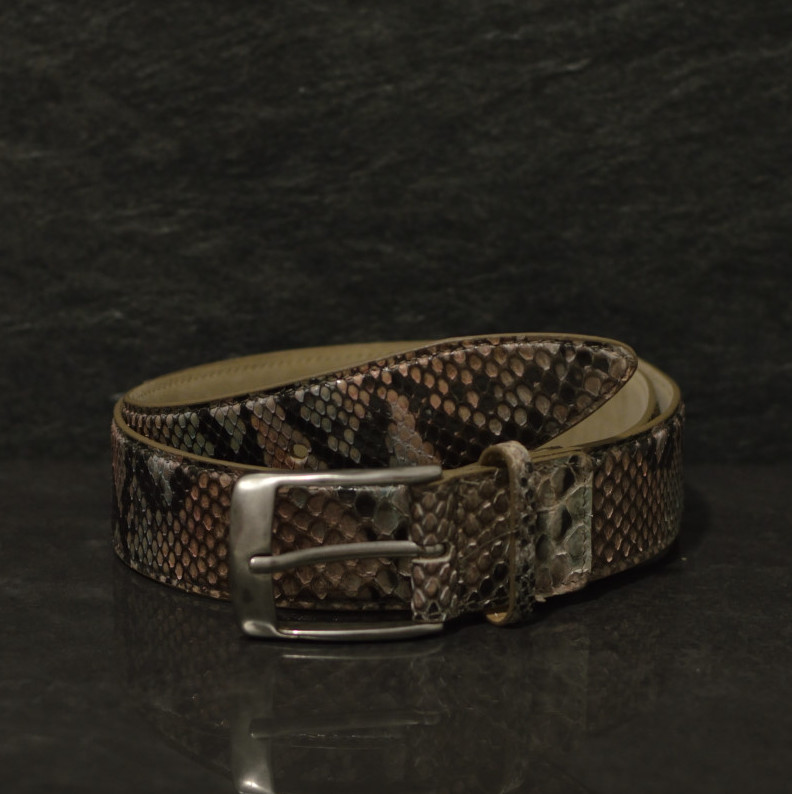 Ralph Gladen Schlangenleder-Gürtel Python in einer Breite von 4,0cm grau blau rosé