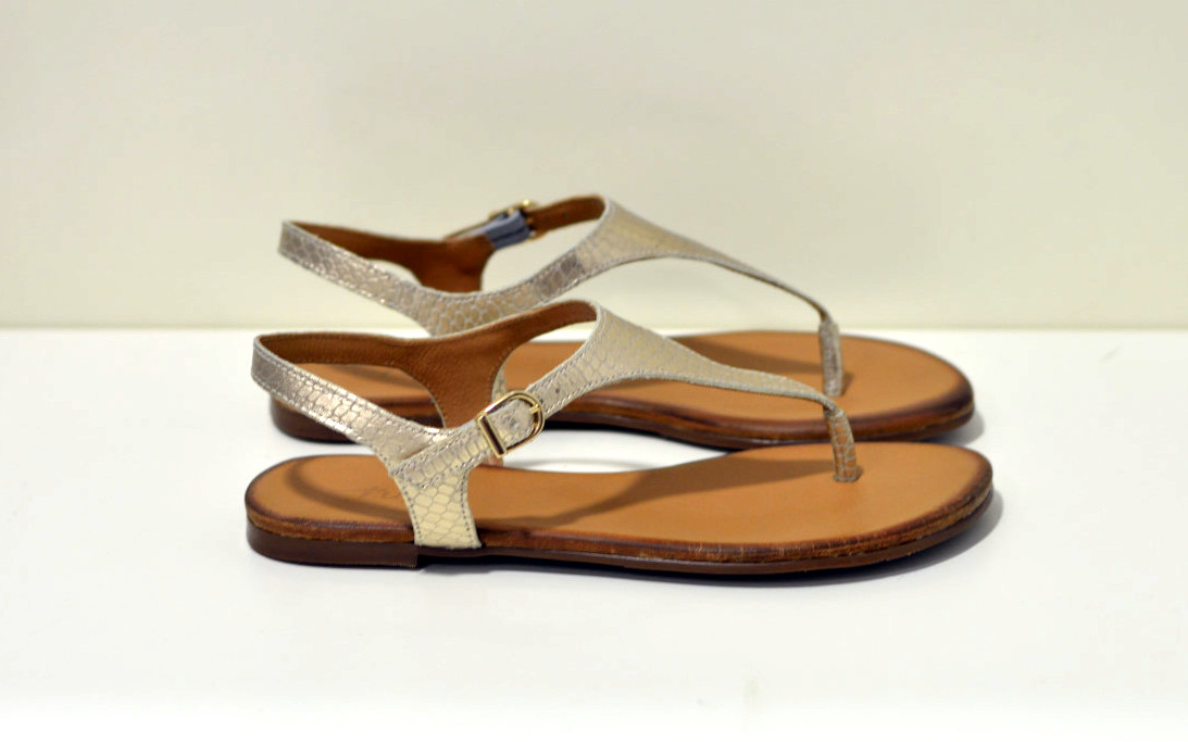 Tube Zehensandalen aus Leder in Gold / Snake 