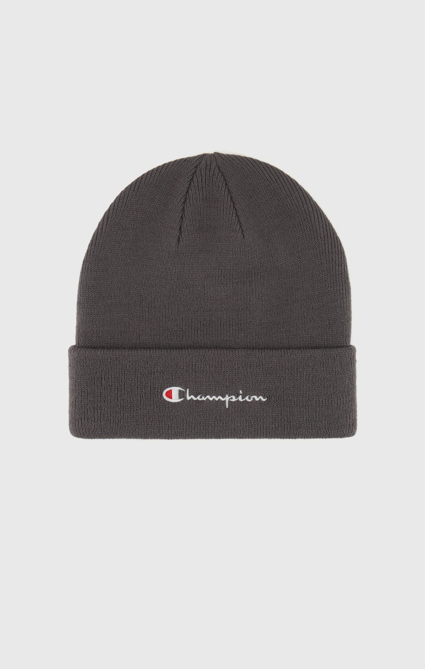 Champion Strick-Beanie mit Logo-Schriftzug / Unisex Mütze in dunkelgrau Champion Strick-Beanie mit Logo-Schriftzug / Unisex Mütze in dunkelgrau