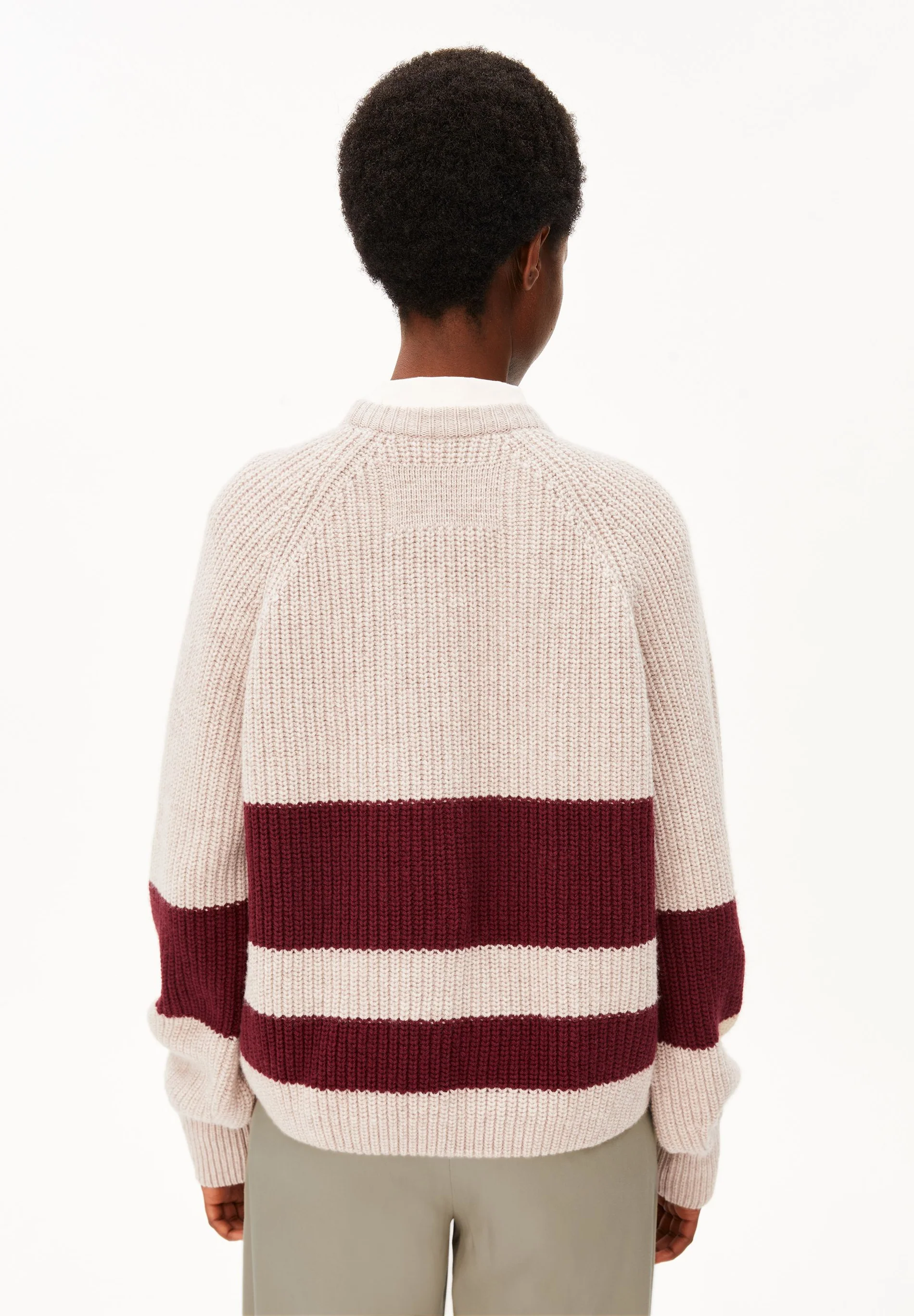 Armedangals GESTREIFTER RIPP-STRICKPULLOVER  Bio-Woll Mix / Pullover in honey melange-velvet red