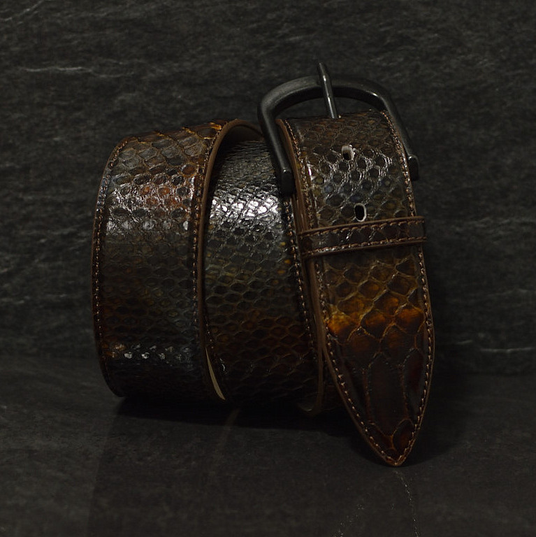 Ralph Gladen Schlangenleder-Gürtel Python Sonderbreite 4,5cm tabak mit bläulichem Übergang