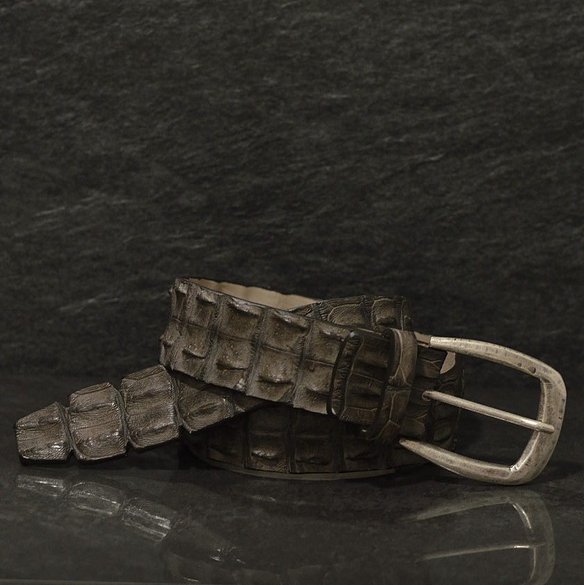 Ralph Gladen Krokodilleder-Gürtel Flosse Sonderbreite  4,5 cm in taupe