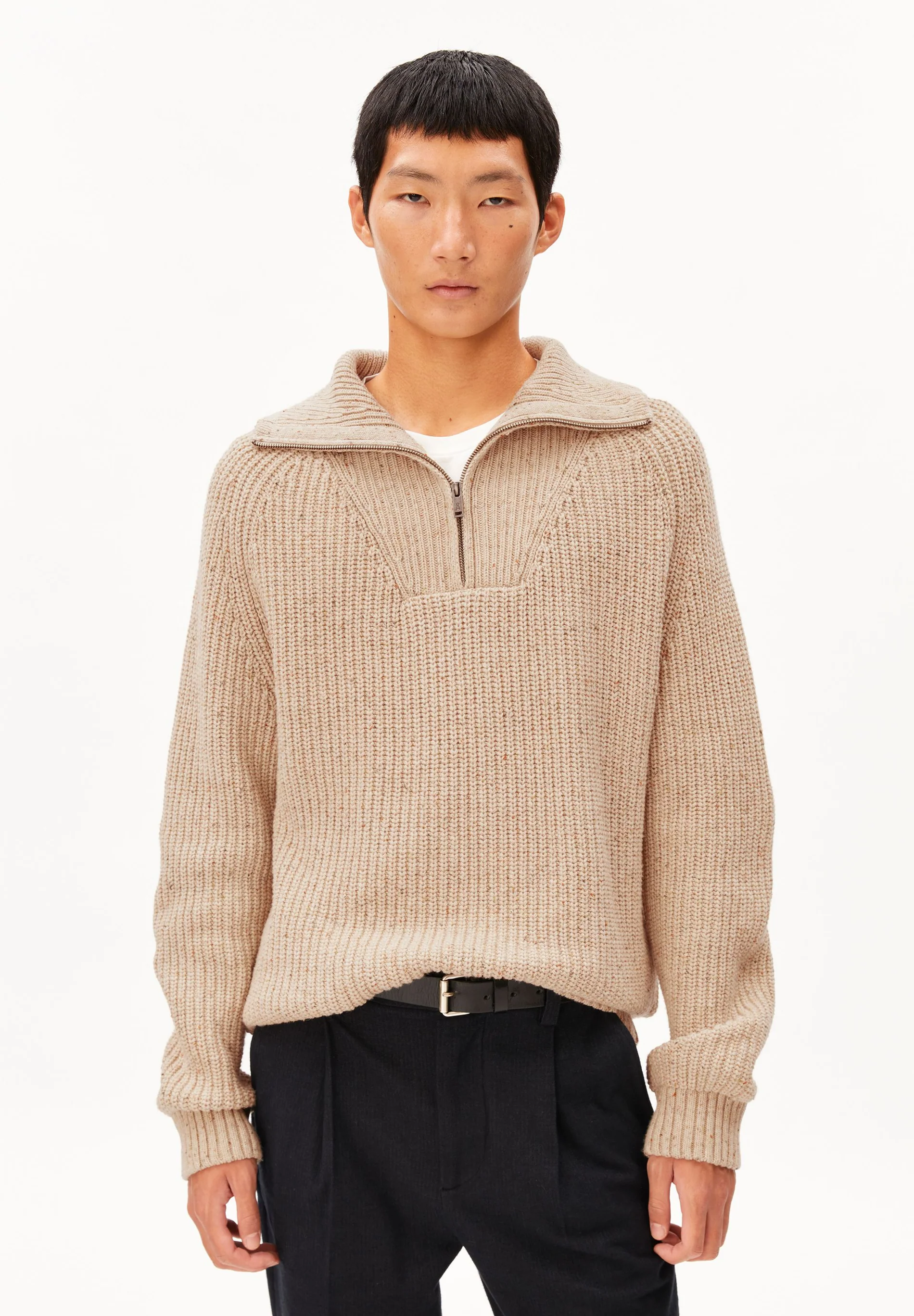 Armedangels TWEED-STRICK-TROYER  recycelter Woll-Mix in sandstone