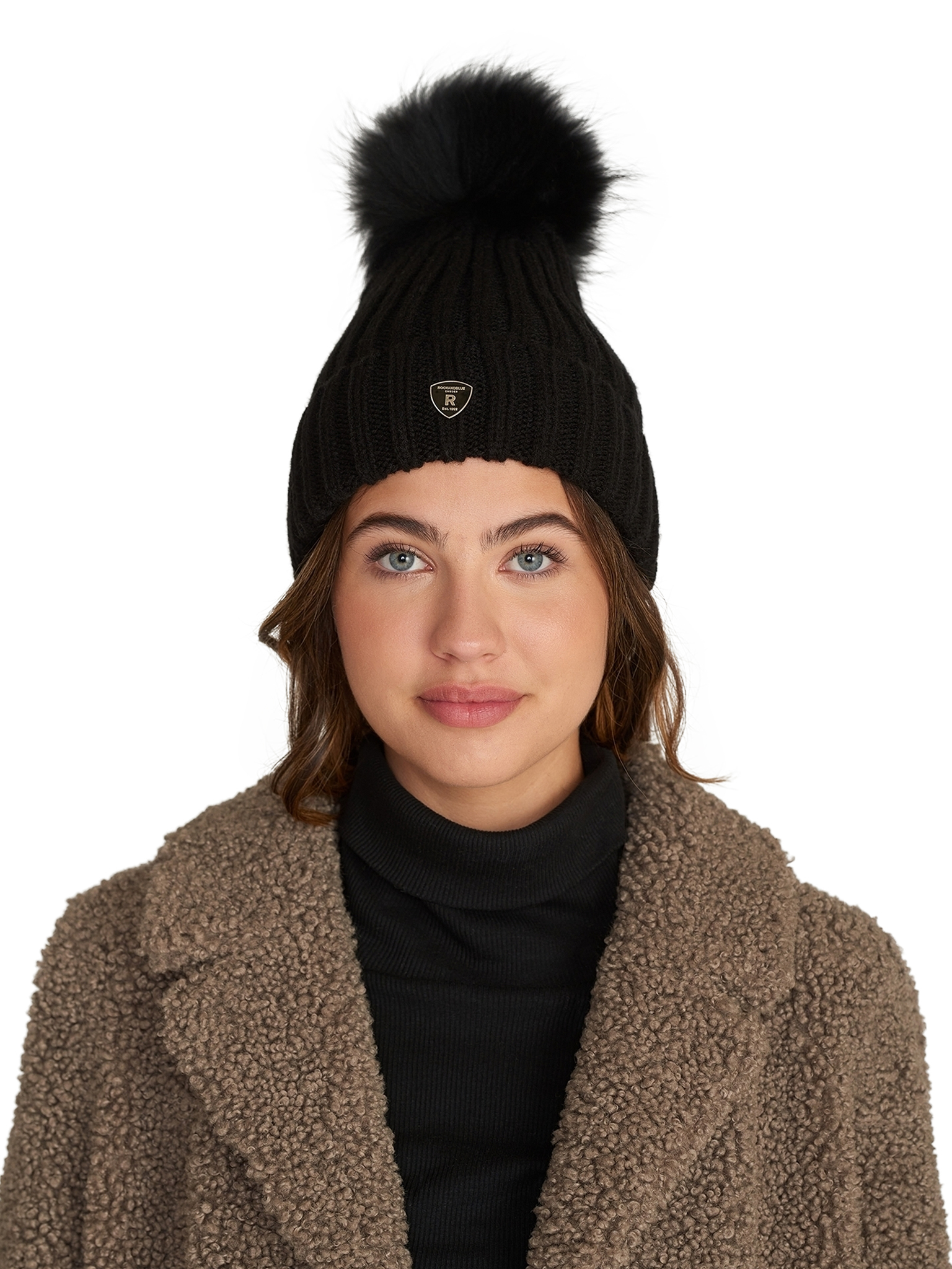 RockandBlue Mütze mit großem echt Pelz Bommel Black/Black passend für Zora Beam und Ciara