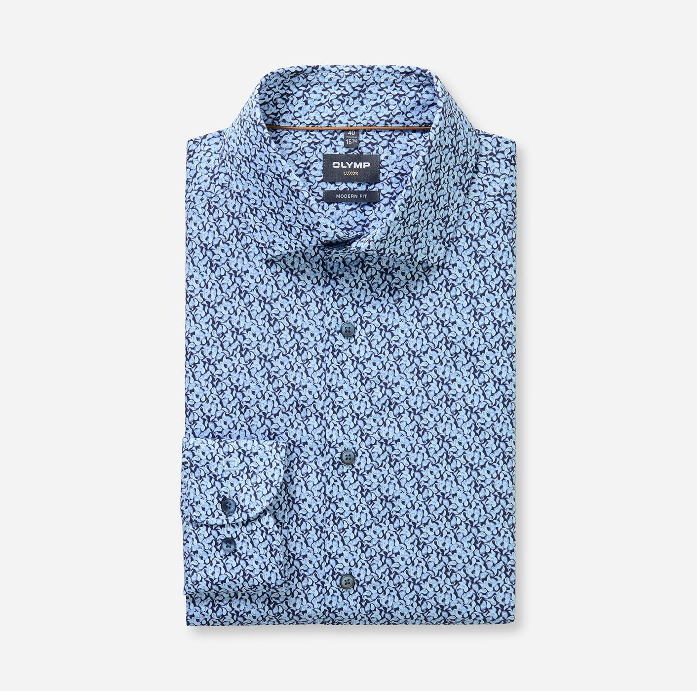 Olymp Luxor Hemd, modern fit, Global Kent, Marine mit feinen Paisley Print
