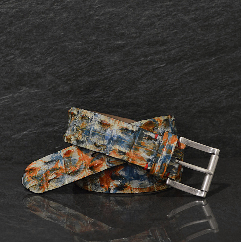 Fausto Colato Krokodilleder-Gürtel Sonderbreite 4,5cm multi Panama SCHIENA COCCO