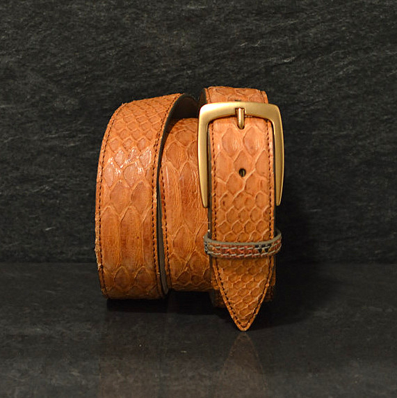 Ralph Gladen Schlangenledergürtel Python Breite 3,5cm in cognac