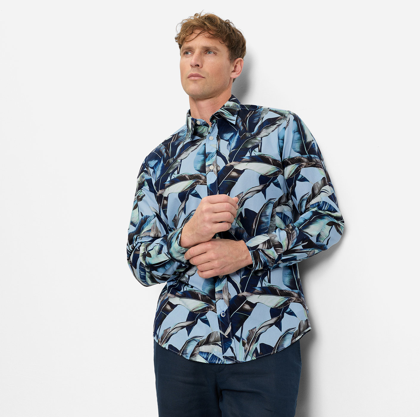 Olymp Casual Freizeithemd, regular fit, Kent, Bleu mit Floralem Print