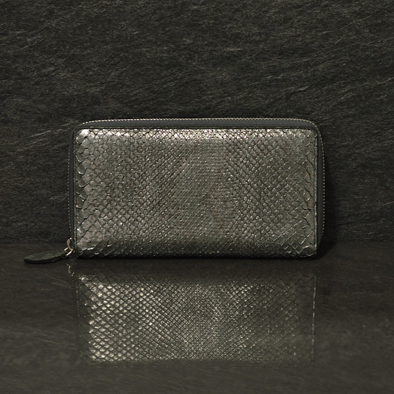 Ralph Gladen Pythonleder Zippwallet Schlangenleder Geldbörse in silber metallic