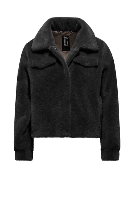 BomBoogie Jacke aus synthetischem Kaninchenfell in schwarz / mit rotem Futter BomBoogie Jacke aus synthetischem Kaninchenfell in schwarz / mit rotem Futter