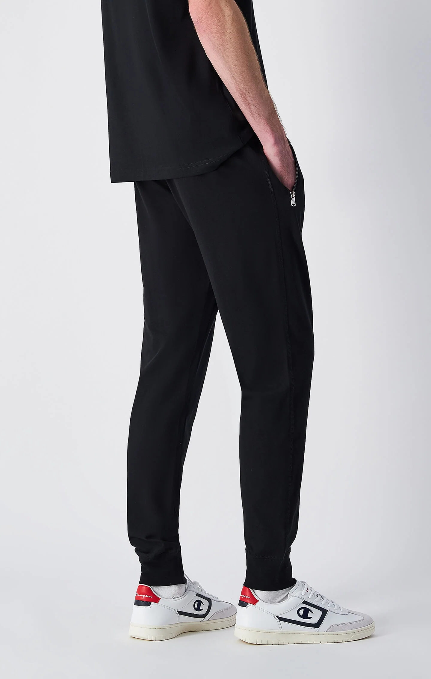 Champion Slim Fit Herren Leichte Rib Cuff Pants mit Reißverschlusstaschen Icons Schwarz