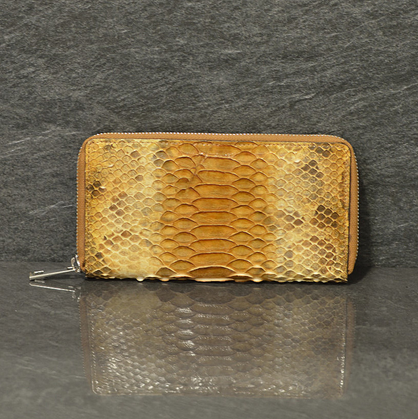 Ralph Gladen Pythonleder Zippwallet Schlangenleder Geldbörse im herbstlichen braun Tönen
