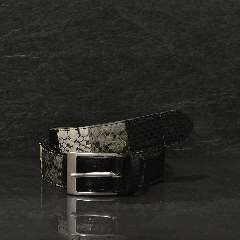 MGM Schlangenledergürtel Patchwork in natur / schwarz / grau Breite 4,0 cm