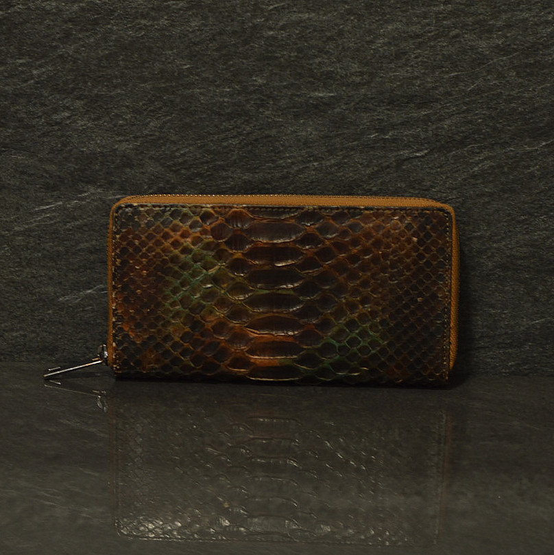 Ralph Gladen Pythonleder Zippwallet Schlangenleder Geldbörse in braun / multi