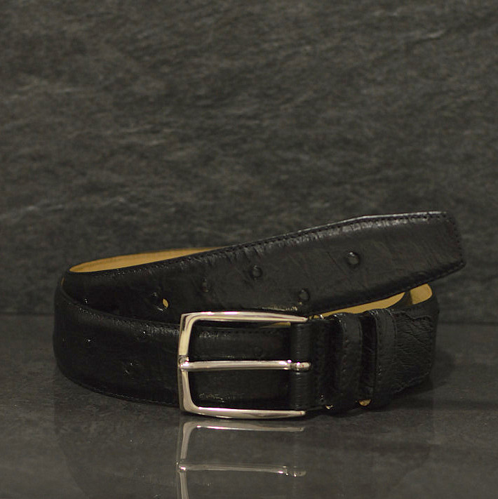 Possum Straußenleder-Gürtel Ostrich Breite 3,5 cm schwarz