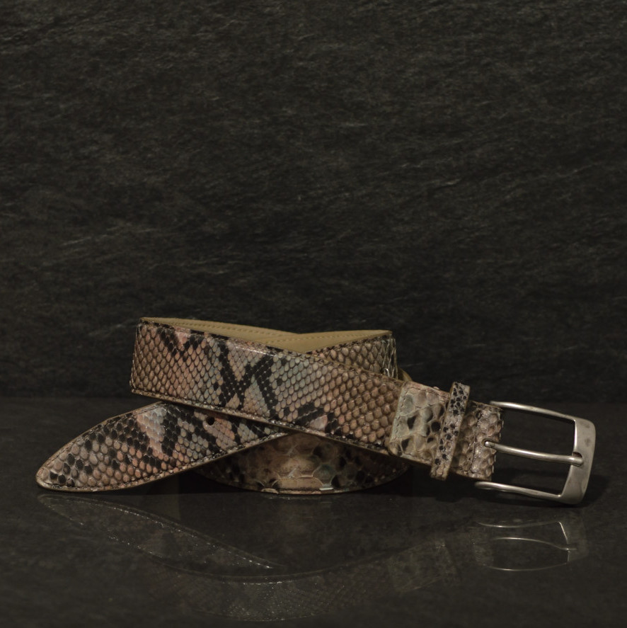 Ralph Gladen Schlangenleder-Gürtel Python in einer Breite von 4,0cm grau blau rosé
