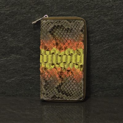 Ralph Gladen Pythonleder Zippwallet Schlangenleder Geldbörse in gelb / orange / grau