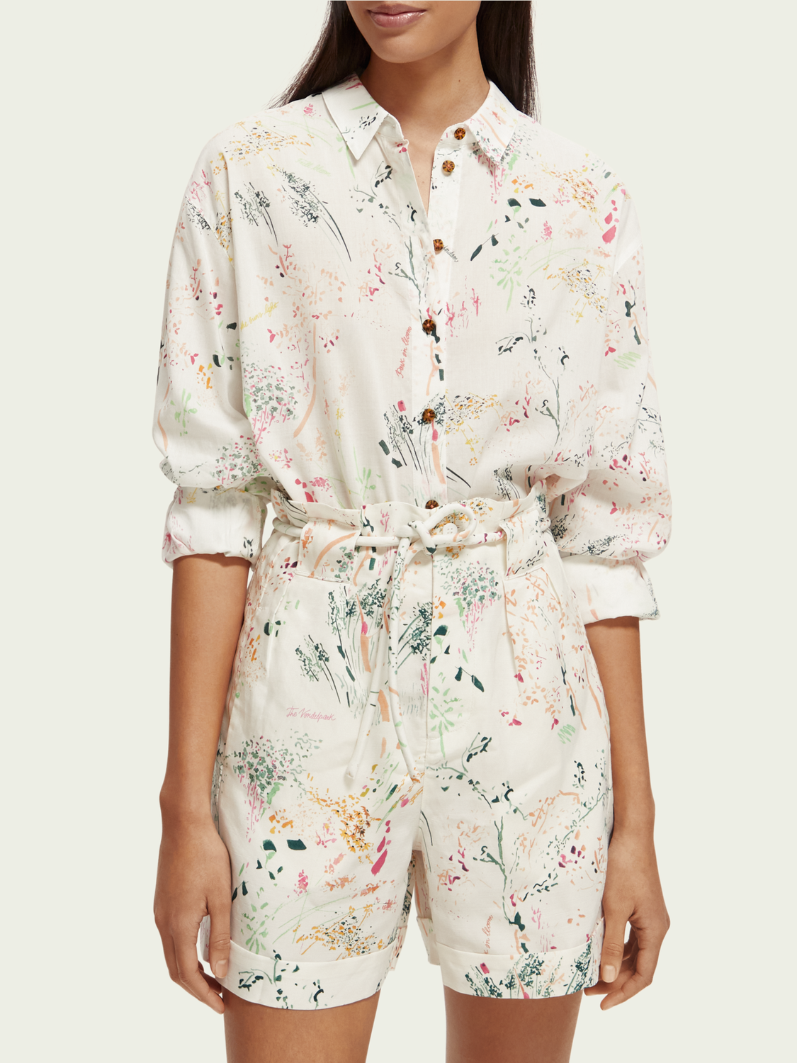 Scotch&Soda Bluse / Oversize-Shirt mit Print in Wilder White