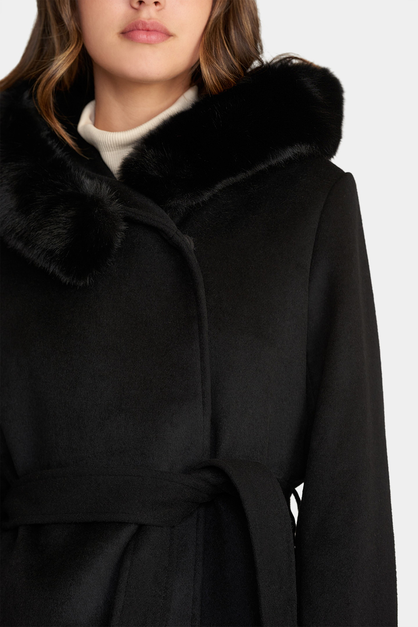 RockandBlue Mantel, Taila Coat mit echtem Fuchspelz black / black
