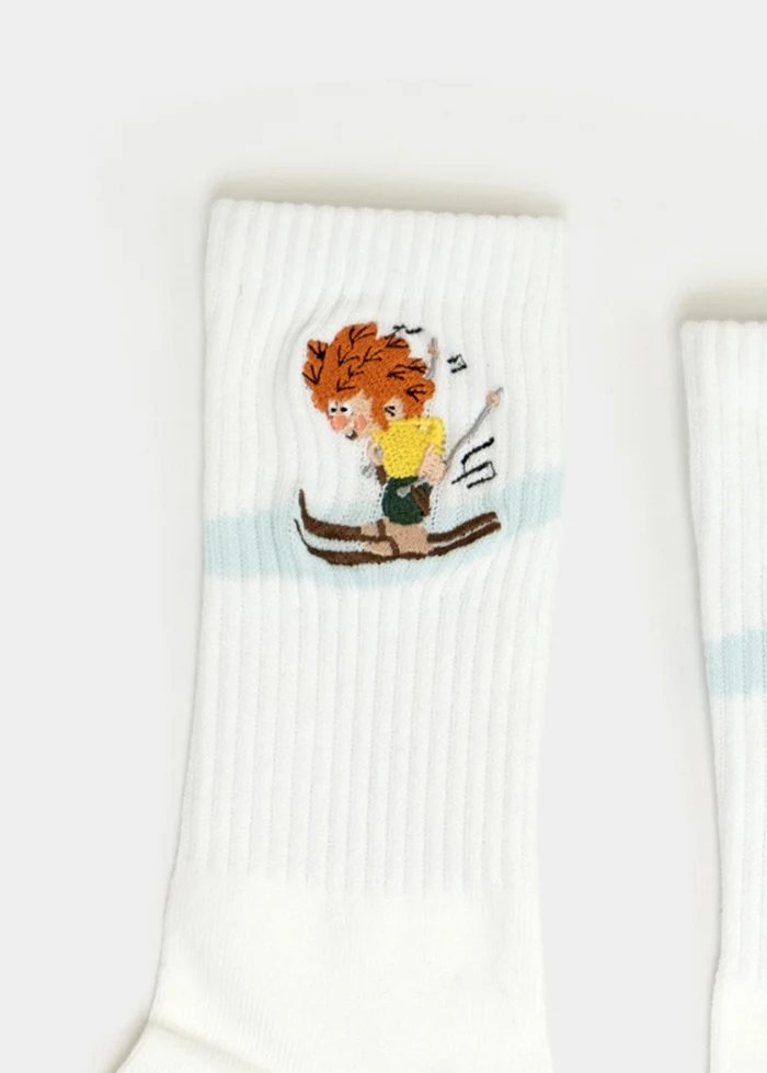 Bavarian Caps - A160-1 Sportsocken "Pumuckl Skirennen" - weiß