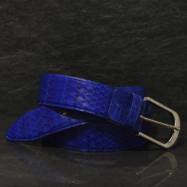 Ralph Gladen Pythonleder Gürtel Schlangenleder Sonderbreite 4,5cm in batik blau