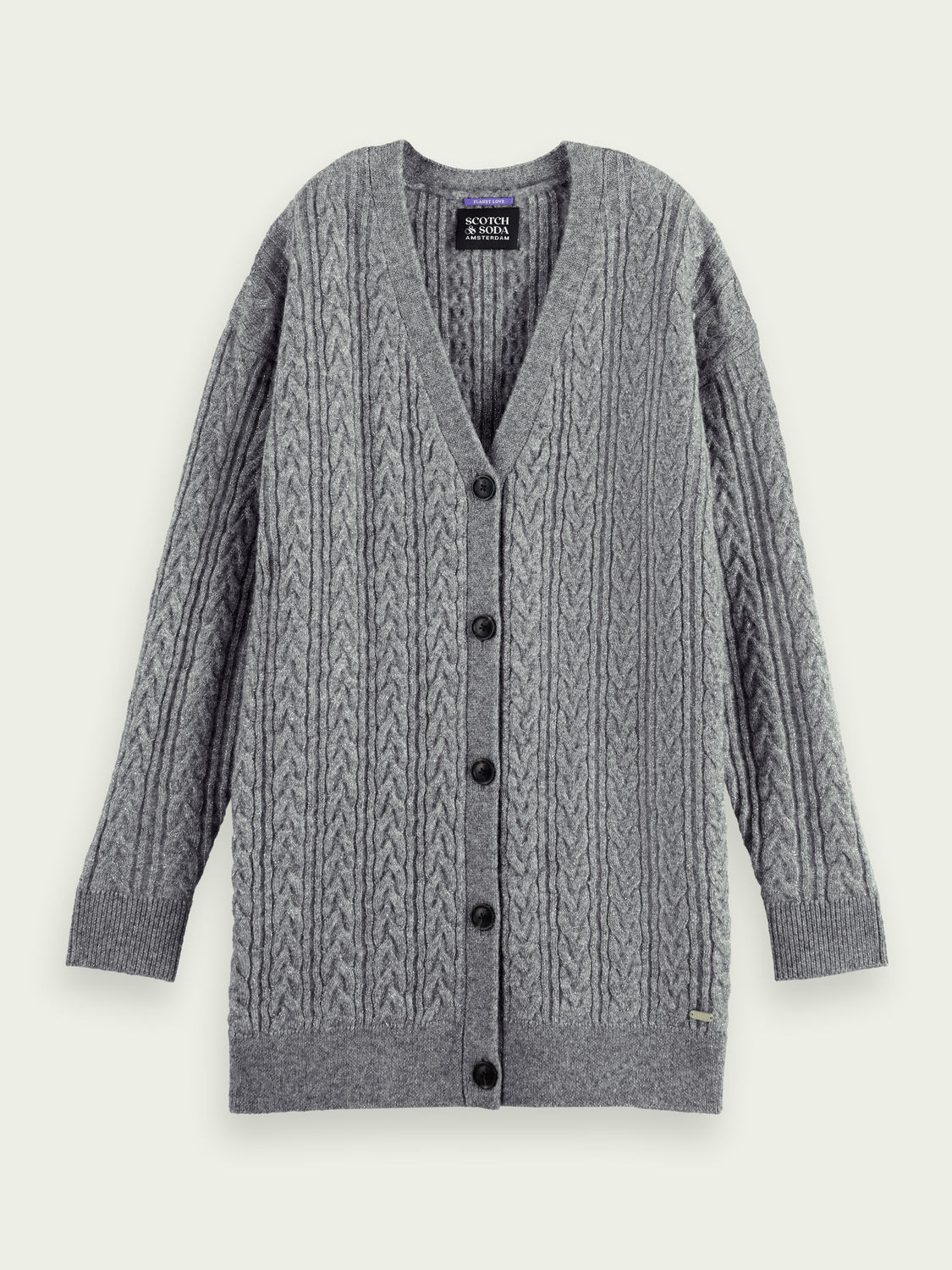 Scotch&Soda Wool-blended cable knit Cardigan in grau