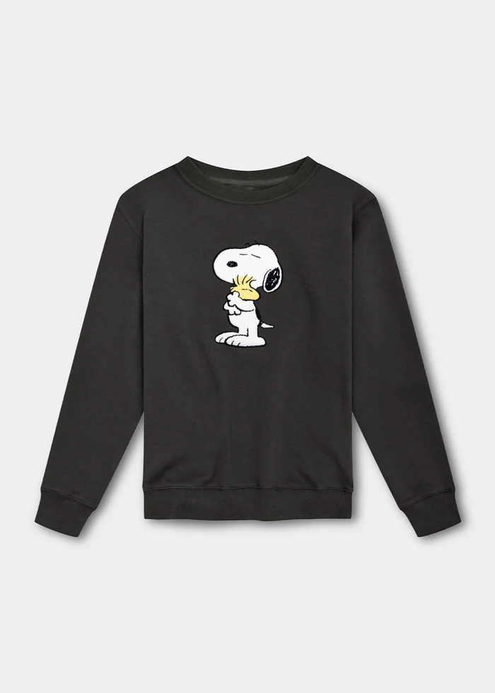 Bavarian Caps - HS64-3 Unisex Sweater "Peanuts Snoopy kuschelt " - dunkelgrau