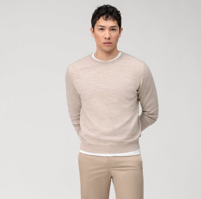  OLYMP Casual Strick Pullover auf 100% Merinowolle, Hellbeige  01501020