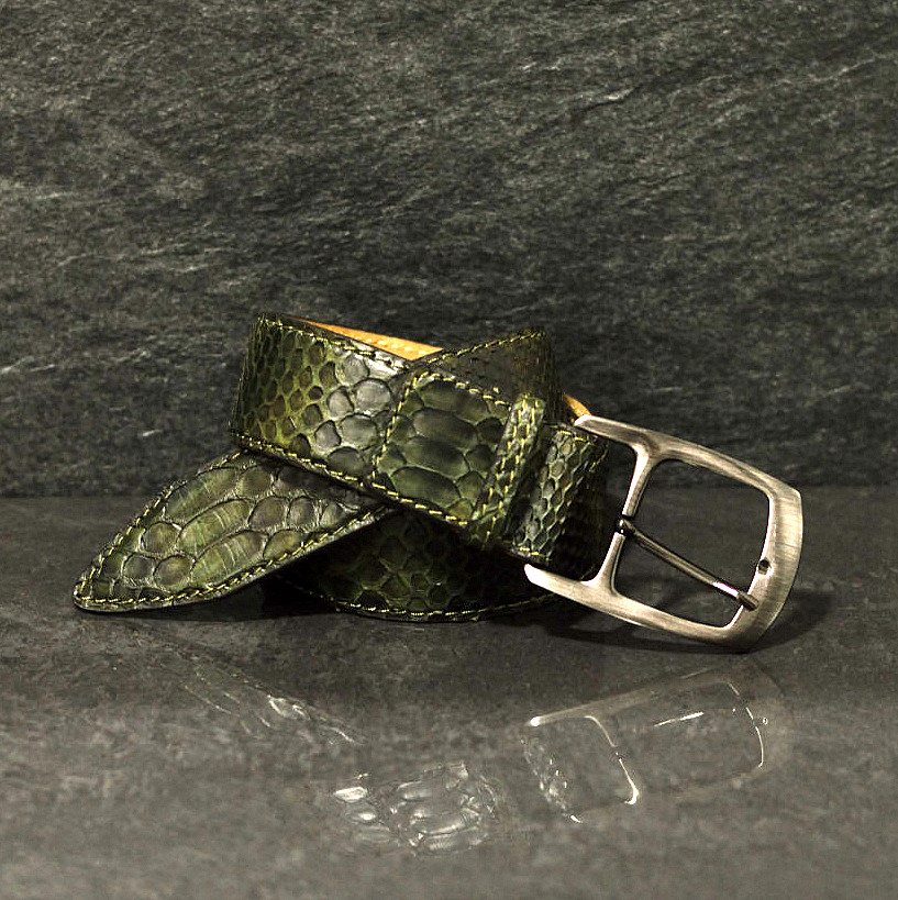 Ralph Gladen Schlangengürtel Pythonleder Breite 4,0cm in batik / grün