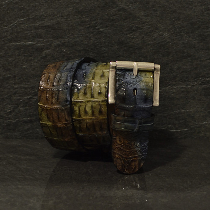 Fausto Colato Krokodilleder-Gürtel in der Sonderbreite 4,5cm multi camouflage / Coccodrillo