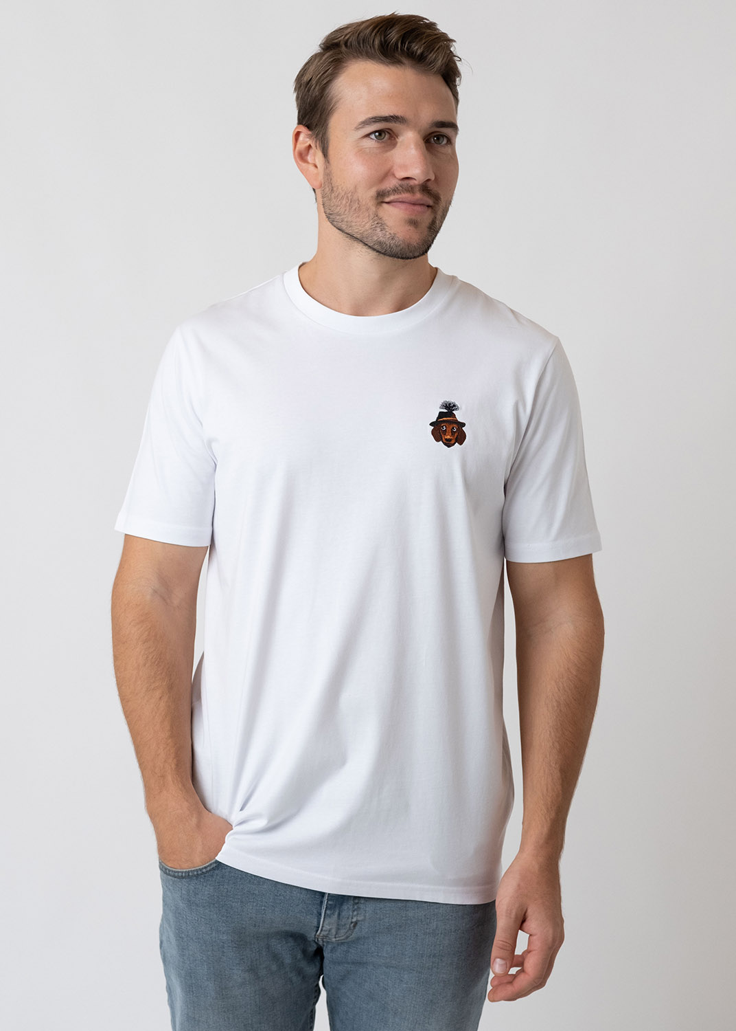 Bavarian Caps T-Shirt "Monsieur Waldi" - weiß Dackel