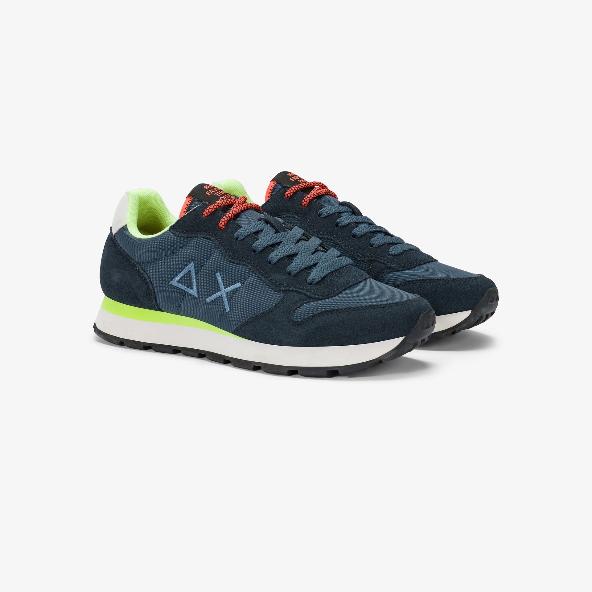 SUN68 Herren Sneakers Navy blue Tom Fluo nylon and suede sneaker