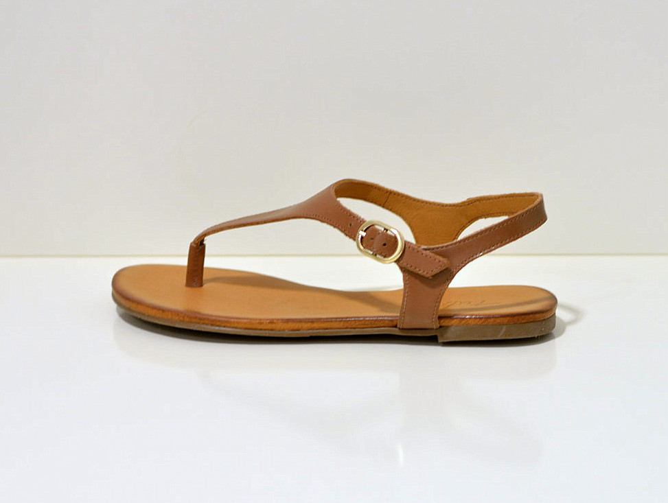 Tube leichte Sommer Zehensandalen aus Glatleder mit Gelsohle Braun