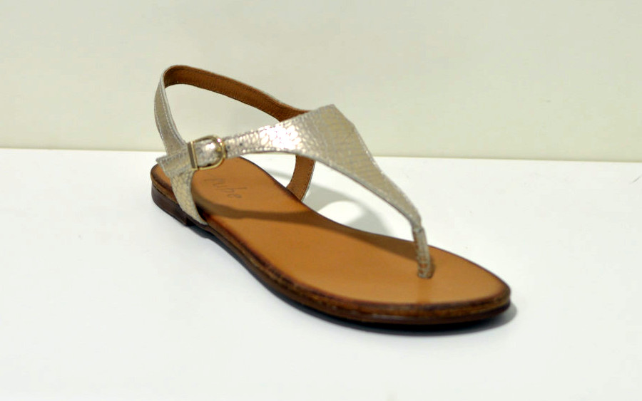 Tube Zehensandalen aus Leder in Gold / Snake 