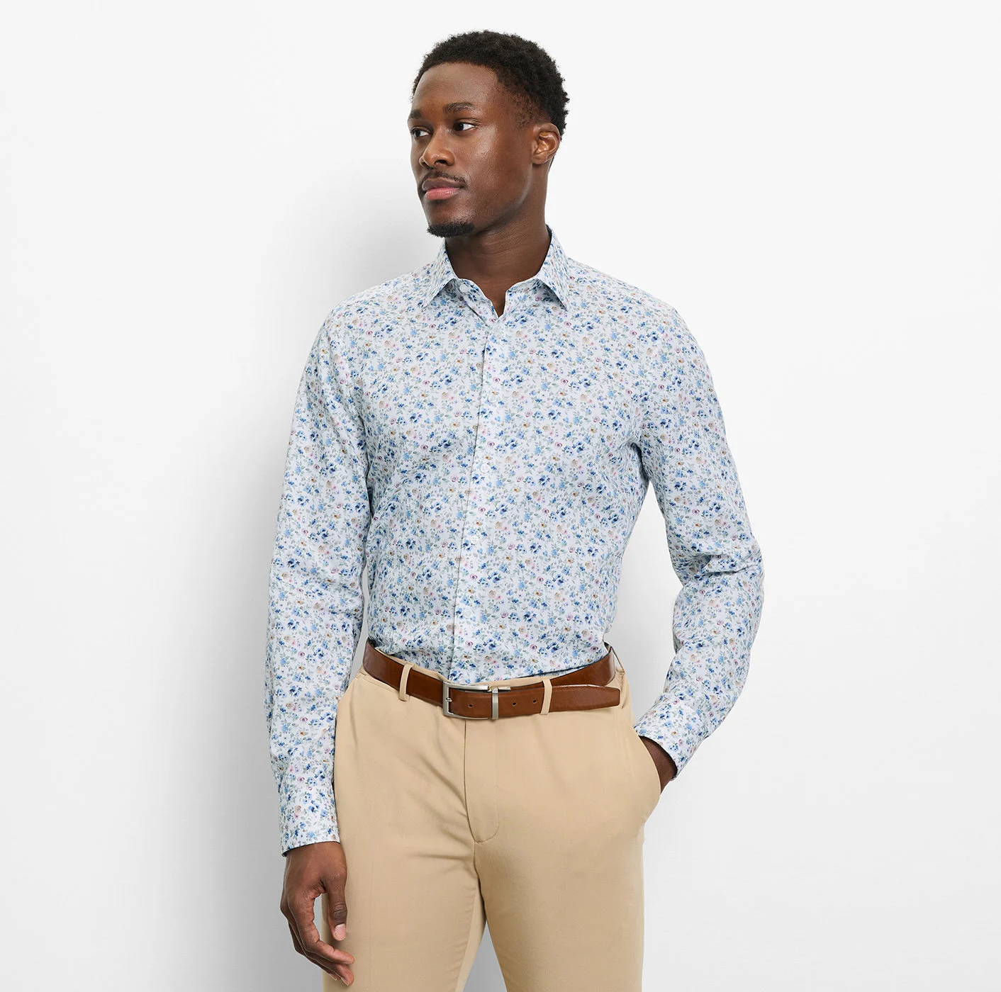 Olymp Level Five Businesshemd mit Blumen Print , body fit, Kent, Weiß