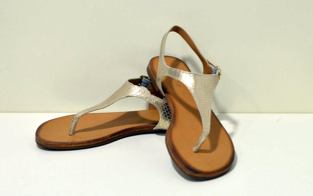 Tube Zehensandalen aus Leder in Gold / Snake 