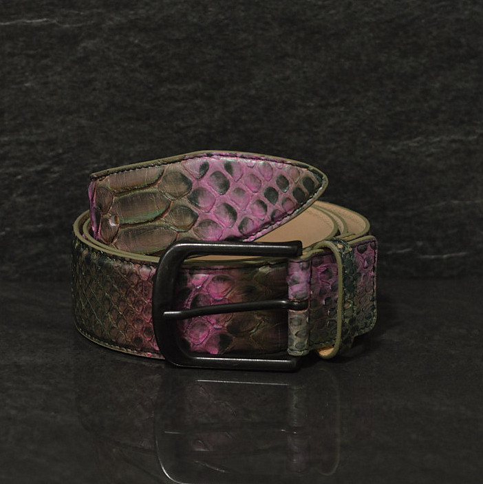 Ralph Gladen Schlangenleder-Gürtel Python Sonderbreite 4,5cm grün / pink metallic glanz