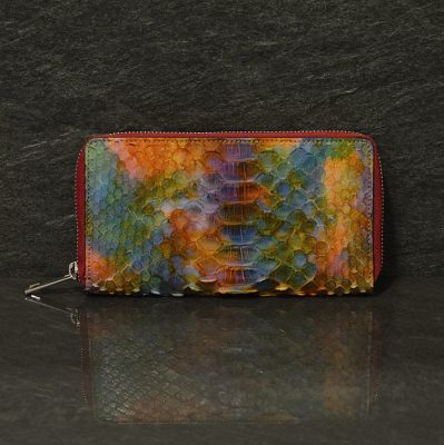 Ralph Gladen Pythonleder Zippwallet Schlangenleder Portemonnaie in Batik Regenbogen