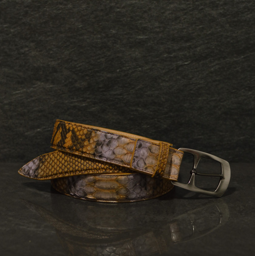 Ralph Gladen Schlangenledergürtel Python Breite 3,5cm in cognac / flieder